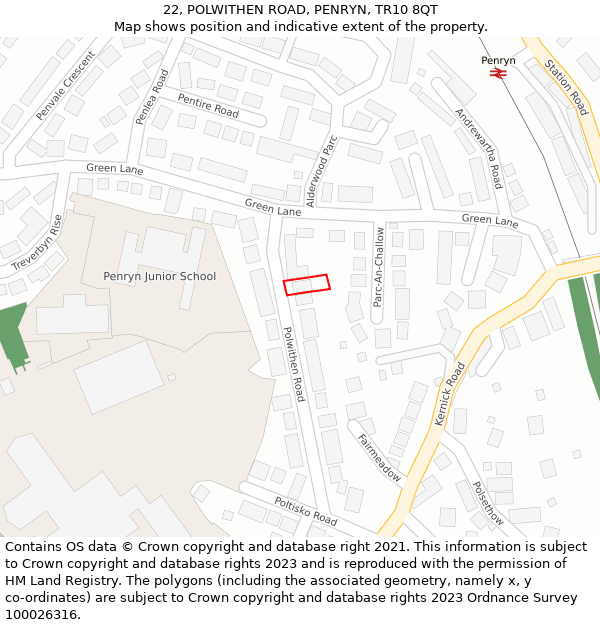 22, POLWITHEN ROAD, PENRYN, TR10 8QT: Location map and indicative extent of plot