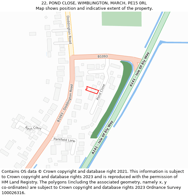 22, POND CLOSE, WIMBLINGTON, MARCH, PE15 0RL: Location map and indicative extent of plot