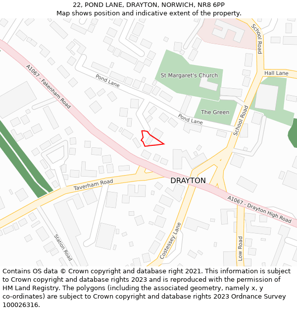 22, POND LANE, DRAYTON, NORWICH, NR8 6PP: Location map and indicative extent of plot