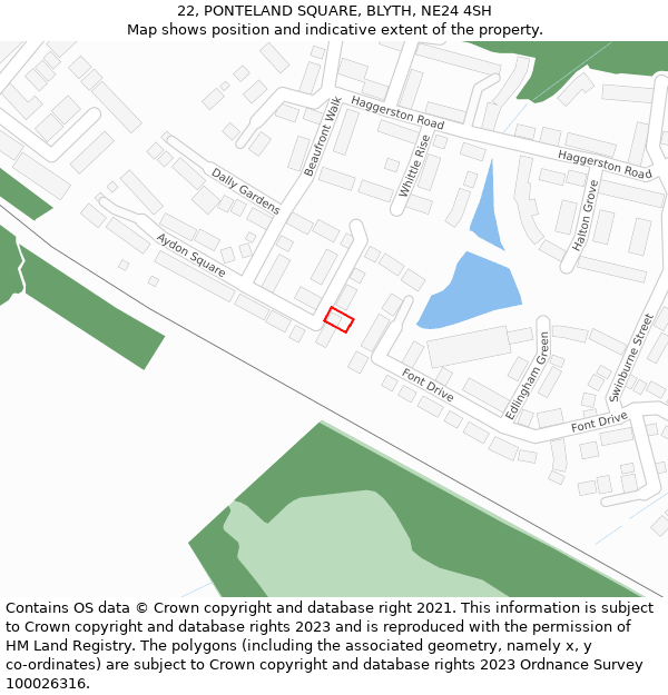 22, PONTELAND SQUARE, BLYTH, NE24 4SH: Location map and indicative extent of plot