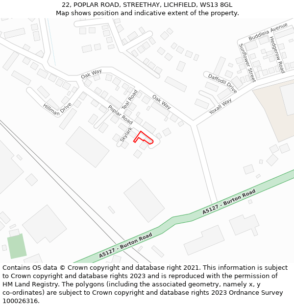 22, POPLAR ROAD, STREETHAY, LICHFIELD, WS13 8GL: Location map and indicative extent of plot