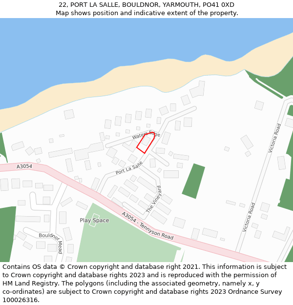 22, PORT LA SALLE, BOULDNOR, YARMOUTH, PO41 0XD: Location map and indicative extent of plot