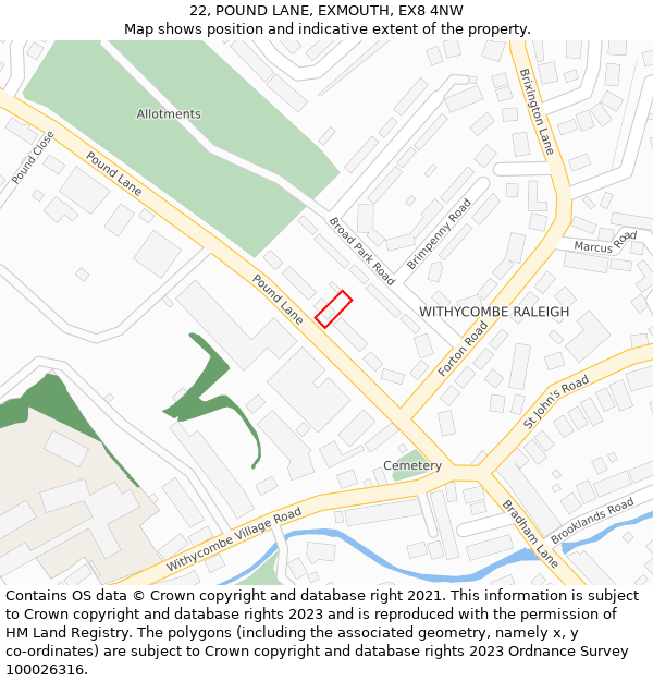 22, POUND LANE, EXMOUTH, EX8 4NW: Location map and indicative extent of plot