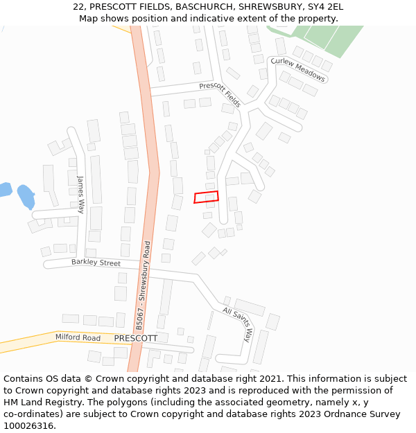 22, PRESCOTT FIELDS, BASCHURCH, SHREWSBURY, SY4 2EL: Location map and indicative extent of plot