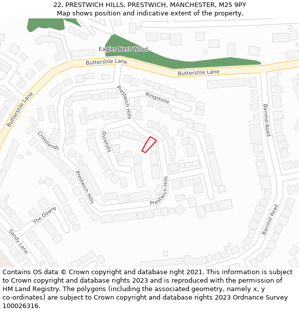 22, PRESTWICH HILLS, PRESTWICH, MANCHESTER, M25 9PY: Location map and indicative extent of plot