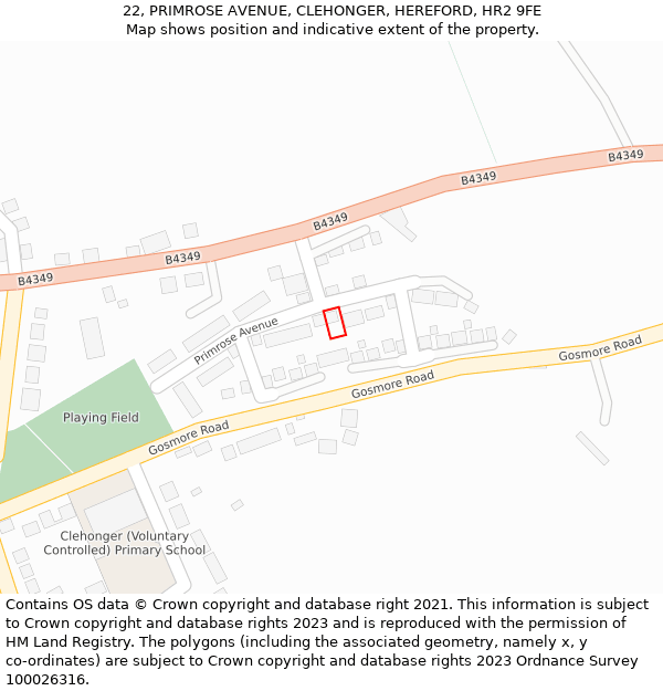 22, PRIMROSE AVENUE, CLEHONGER, HEREFORD, HR2 9FE: Location map and indicative extent of plot