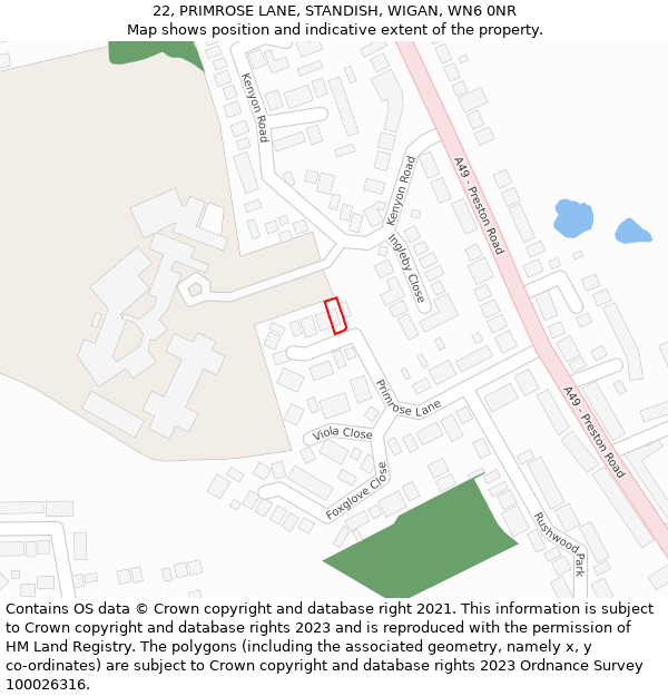 22, PRIMROSE LANE, STANDISH, WIGAN, WN6 0NR: Location map and indicative extent of plot