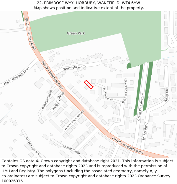 22, PRIMROSE WAY, HORBURY, WAKEFIELD, WF4 6AW: Location map and indicative extent of plot