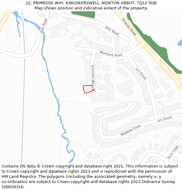 22, PRIMROSE WAY, KINGSKERSWELL, NEWTON ABBOT, TQ12 5GB: Location map and indicative extent of plot