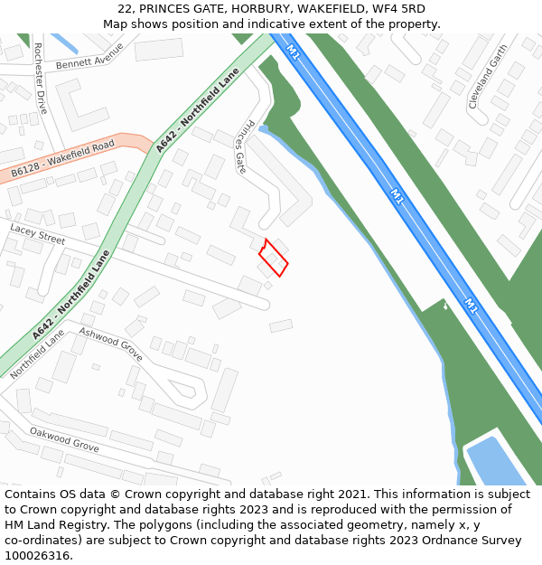 22, PRINCES GATE, HORBURY, WAKEFIELD, WF4 5RD: Location map and indicative extent of plot