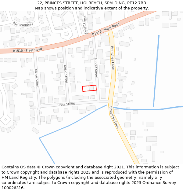 22, PRINCES STREET, HOLBEACH, SPALDING, PE12 7BB: Location map and indicative extent of plot