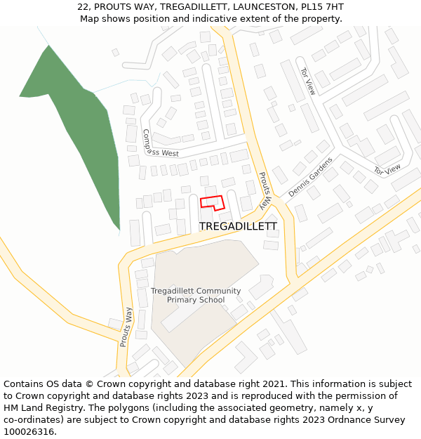 22, PROUTS WAY, TREGADILLETT, LAUNCESTON, PL15 7HT: Location map and indicative extent of plot