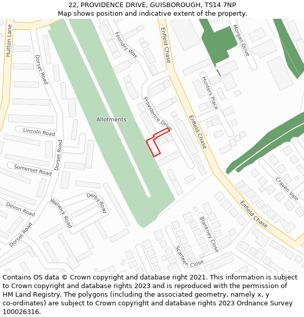 22, PROVIDENCE DRIVE, GUISBOROUGH, TS14 7NP: Location map and indicative extent of plot