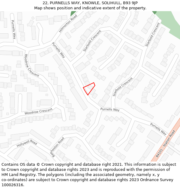 22, PURNELLS WAY, KNOWLE, SOLIHULL, B93 9JP: Location map and indicative extent of plot