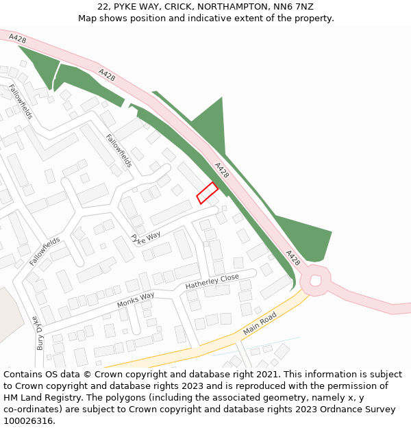 22, PYKE WAY, CRICK, NORTHAMPTON, NN6 7NZ: Location map and indicative extent of plot