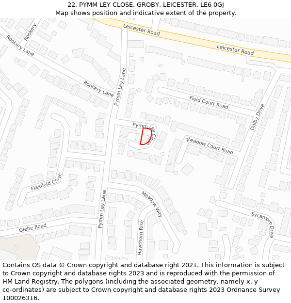 22, PYMM LEY CLOSE, GROBY, LEICESTER, LE6 0GJ: Location map and indicative extent of plot