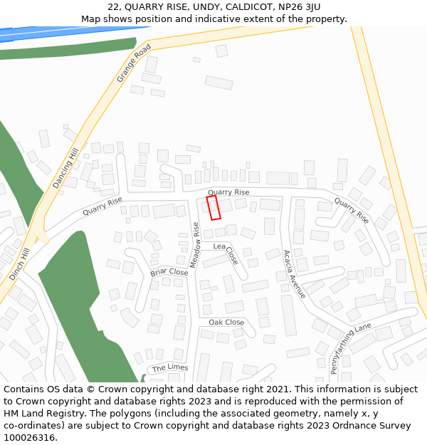 22, QUARRY RISE, UNDY, CALDICOT, NP26 3JU: Location map and indicative extent of plot