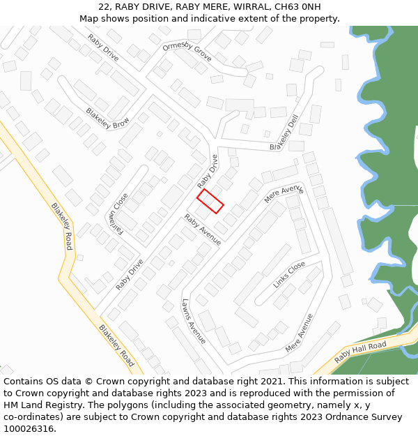 22, RABY DRIVE, RABY MERE, WIRRAL, CH63 0NH: Location map and indicative extent of plot