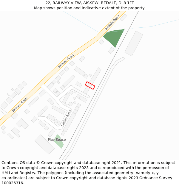 22, RAILWAY VIEW, AISKEW, BEDALE, DL8 1FE: Location map and indicative extent of plot