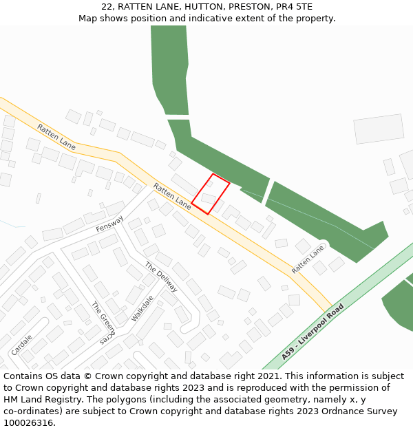 22, RATTEN LANE, HUTTON, PRESTON, PR4 5TE: Location map and indicative extent of plot