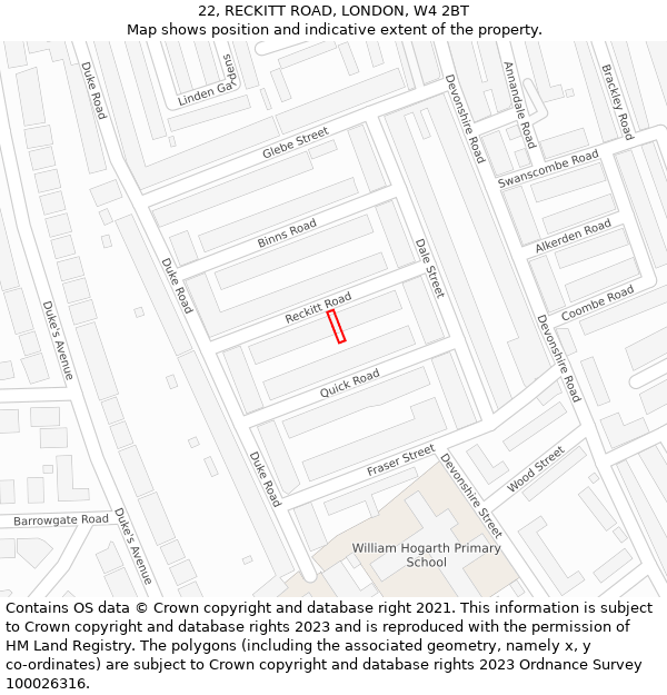 22, RECKITT ROAD, LONDON, W4 2BT: Location map and indicative extent of plot