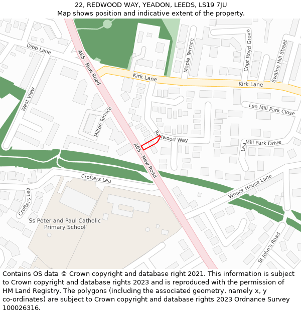 22, REDWOOD WAY, YEADON, LEEDS, LS19 7JU: Location map and indicative extent of plot