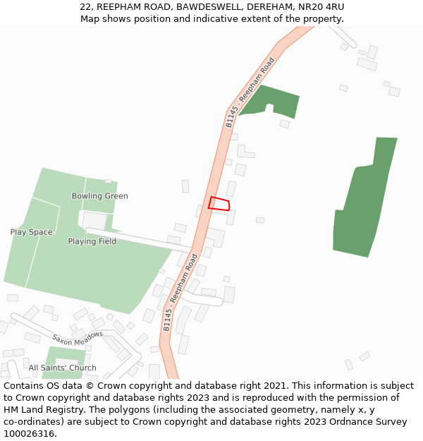 22, REEPHAM ROAD, BAWDESWELL, DEREHAM, NR20 4RU: Location map and indicative extent of plot