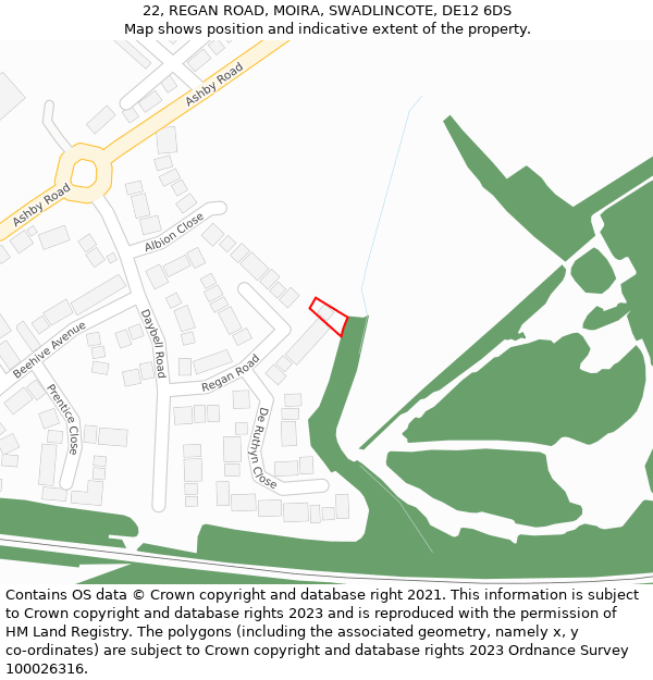 22, REGAN ROAD, MOIRA, SWADLINCOTE, DE12 6DS: Location map and indicative extent of plot