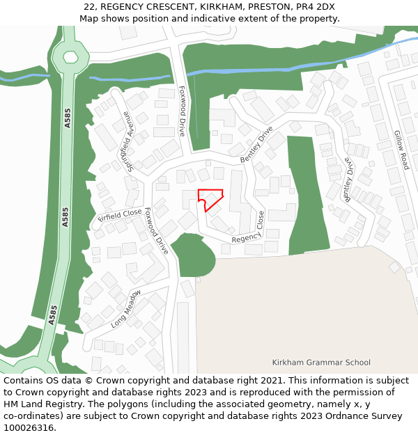 22, REGENCY CRESCENT, KIRKHAM, PRESTON, PR4 2DX: Location map and indicative extent of plot