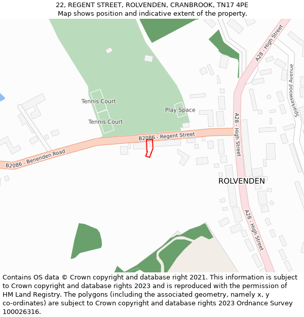 22, REGENT STREET, ROLVENDEN, CRANBROOK, TN17 4PE: Location map and indicative extent of plot