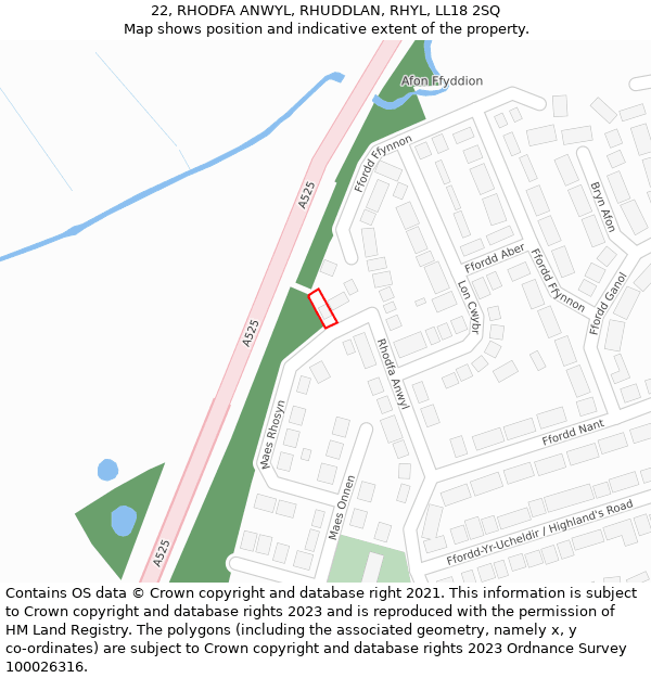 22, RHODFA ANWYL, RHUDDLAN, RHYL, LL18 2SQ: Location map and indicative extent of plot