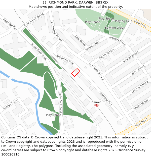 22, RICHMOND PARK, DARWEN, BB3 0JX: Location map and indicative extent of plot