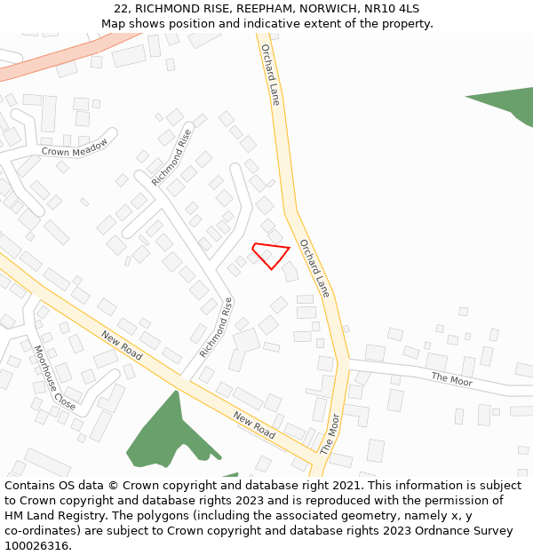 22, RICHMOND RISE, REEPHAM, NORWICH, NR10 4LS: Location map and indicative extent of plot