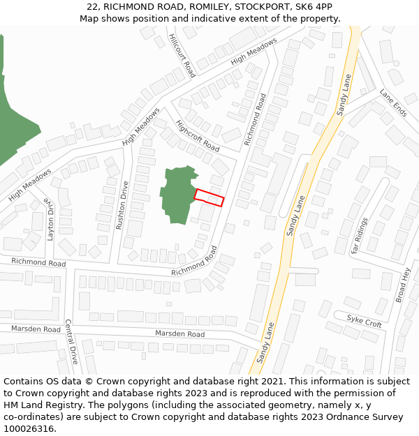 22, RICHMOND ROAD, ROMILEY, STOCKPORT, SK6 4PP: Location map and indicative extent of plot