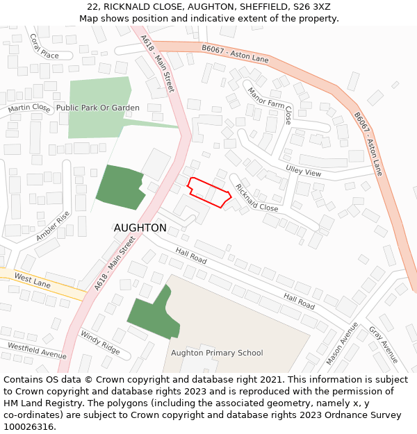 22, RICKNALD CLOSE, AUGHTON, SHEFFIELD, S26 3XZ: Location map and indicative extent of plot