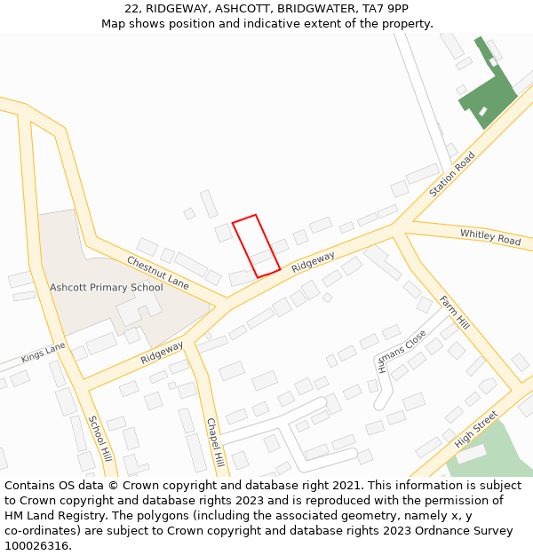 22, RIDGEWAY, ASHCOTT, BRIDGWATER, TA7 9PP: Location map and indicative extent of plot