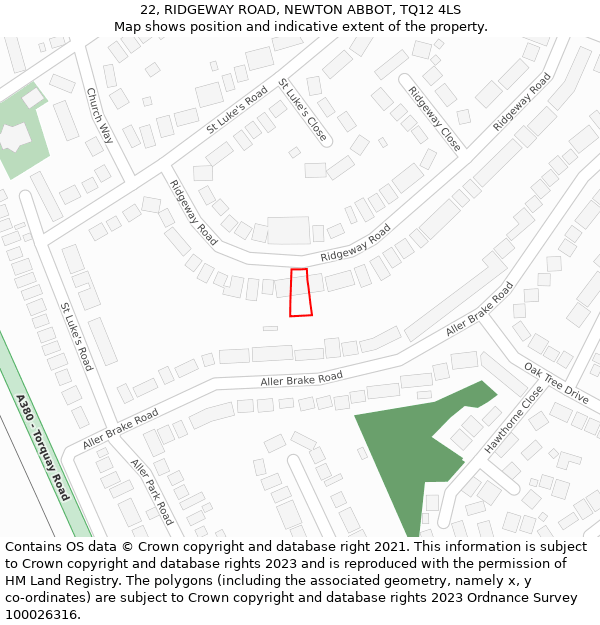 22, RIDGEWAY ROAD, NEWTON ABBOT, TQ12 4LS: Location map and indicative extent of plot