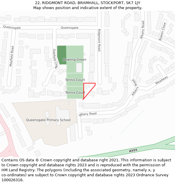 22, RIDGMONT ROAD, BRAMHALL, STOCKPORT, SK7 1JY: Location map and indicative extent of plot