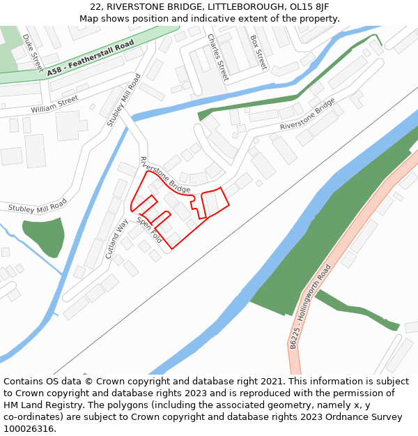 22, RIVERSTONE BRIDGE, LITTLEBOROUGH, OL15 8JF: Location map and indicative extent of plot