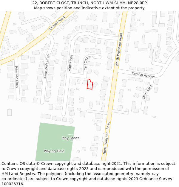 22, ROBERT CLOSE, TRUNCH, NORTH WALSHAM, NR28 0PP: Location map and indicative extent of plot