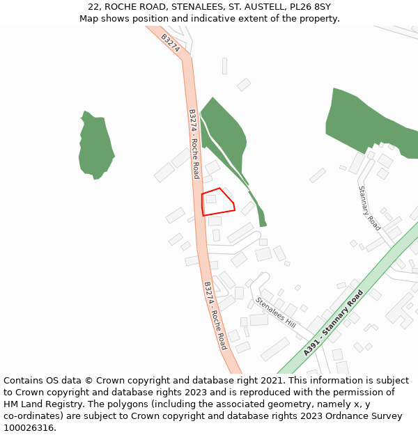 22, ROCHE ROAD, STENALEES, ST. AUSTELL, PL26 8SY: Location map and indicative extent of plot