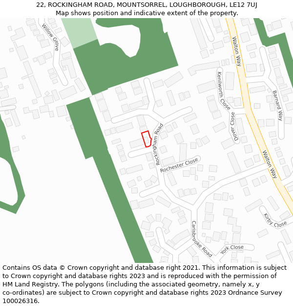 22, ROCKINGHAM ROAD, MOUNTSORREL, LOUGHBOROUGH, LE12 7UJ: Location map and indicative extent of plot