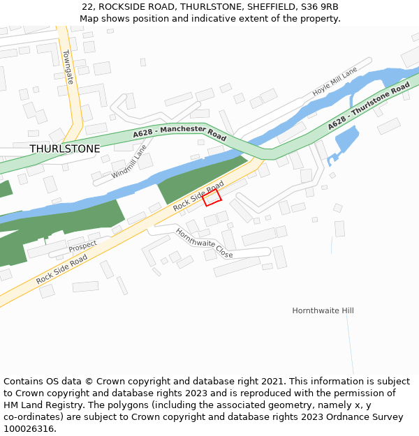 22, ROCKSIDE ROAD, THURLSTONE, SHEFFIELD, S36 9RB: Location map and indicative extent of plot