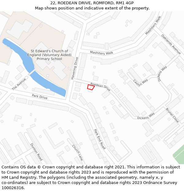 22, ROEDEAN DRIVE, ROMFORD, RM1 4GP: Location map and indicative extent of plot