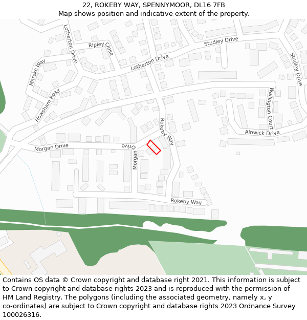 22, ROKEBY WAY, SPENNYMOOR, DL16 7FB: Location map and indicative extent of plot