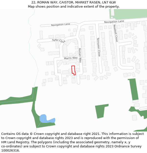 22, ROMAN WAY, CAISTOR, MARKET RASEN, LN7 6LW: Location map and indicative extent of plot