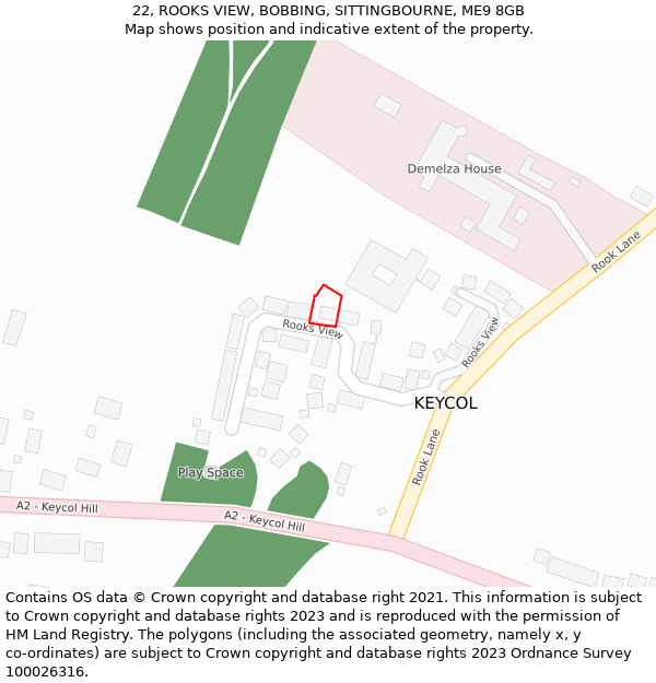 22, ROOKS VIEW, BOBBING, SITTINGBOURNE, ME9 8GB: Location map and indicative extent of plot