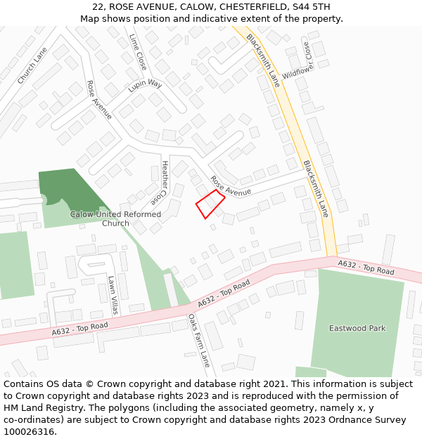 22, ROSE AVENUE, CALOW, CHESTERFIELD, S44 5TH: Location map and indicative extent of plot