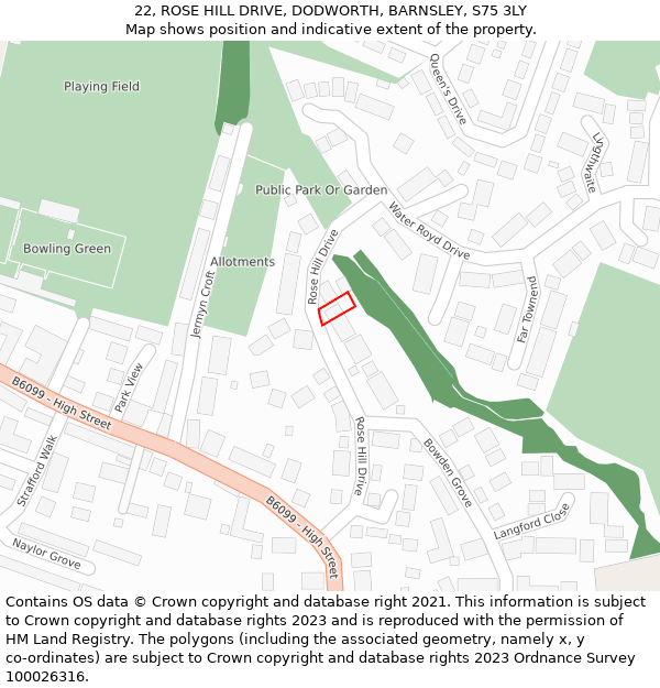 22, ROSE HILL DRIVE, DODWORTH, BARNSLEY, S75 3LY: Location map and indicative extent of plot