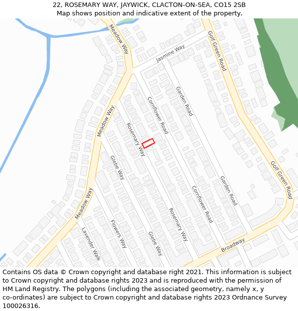 22, ROSEMARY WAY, JAYWICK, CLACTON-ON-SEA, CO15 2SB: Location map and indicative extent of plot